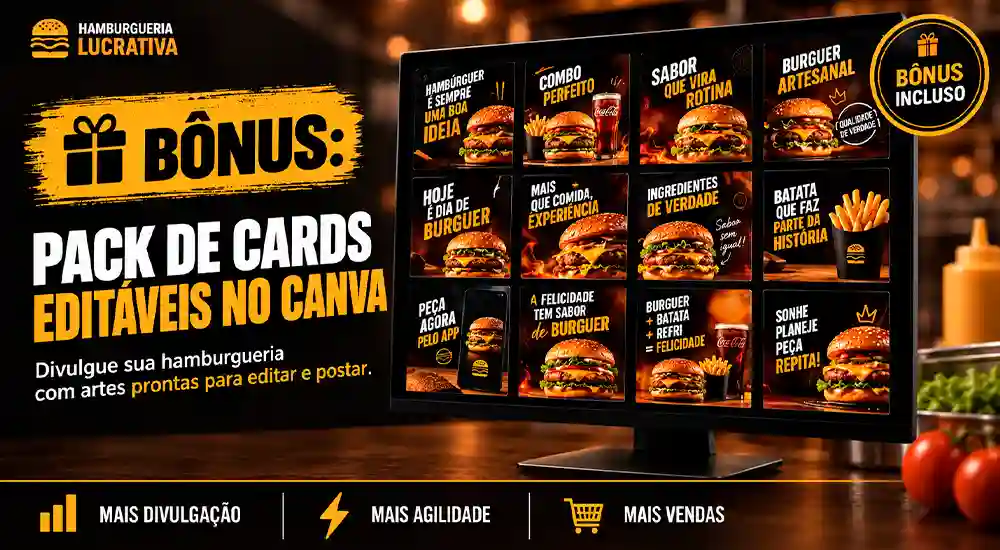 Artes editáveis no Canva para hamburgueria