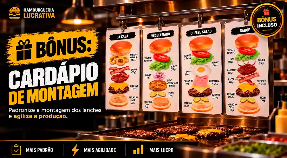 Cardápio de montagem para hamburgueria